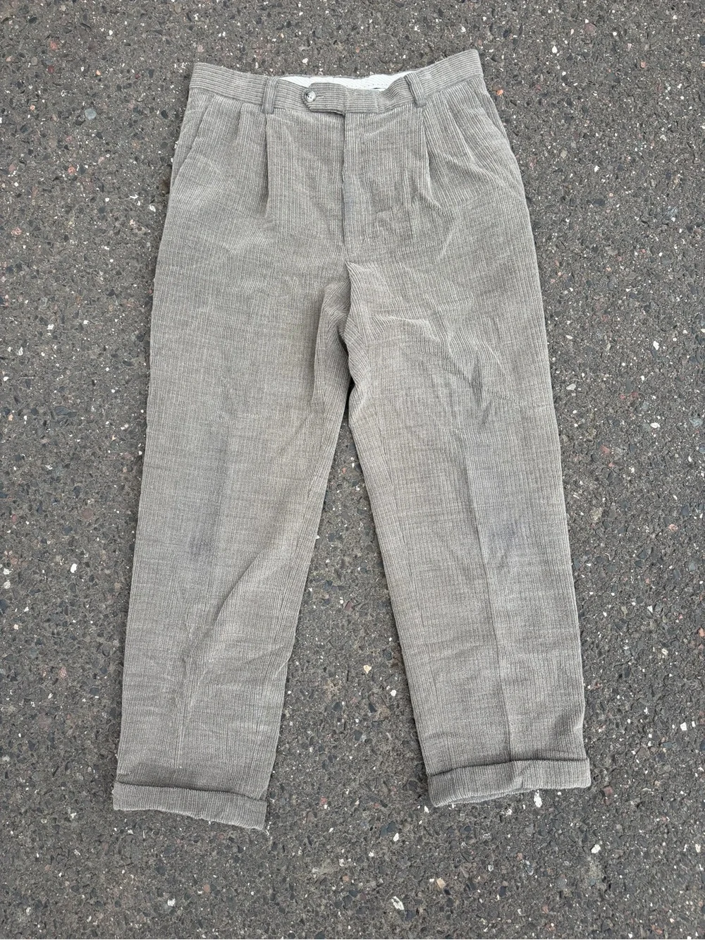 80s Men's Wool Grey Corduroy Pleated Trousers